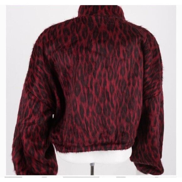 bershka womens red black leopard print crop fuzzy turtleneck sweater small - Picture 4 of 7